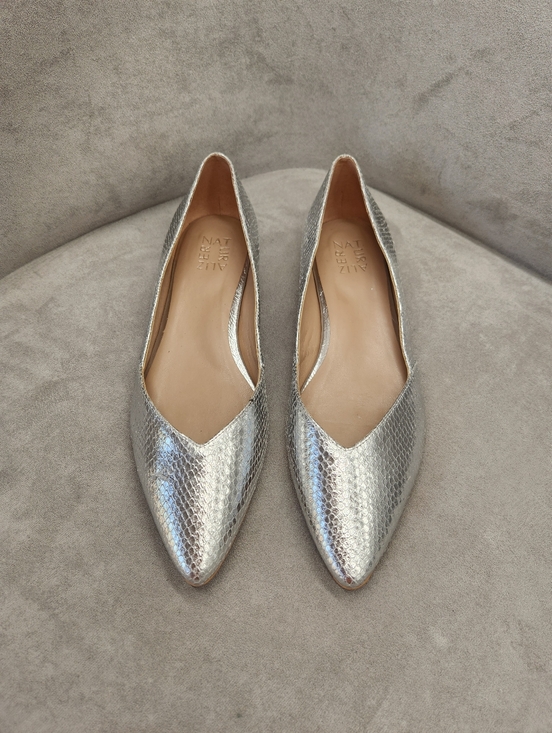 Naturalizer Shoes - Naturalizer Flats 9.5 Wide Silver Snake Leather Havana Pointy Toe V-cut New $120